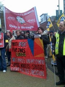 YFJ activists at the 'We All Need A Payrise' strike rally organised by Leeds TUC